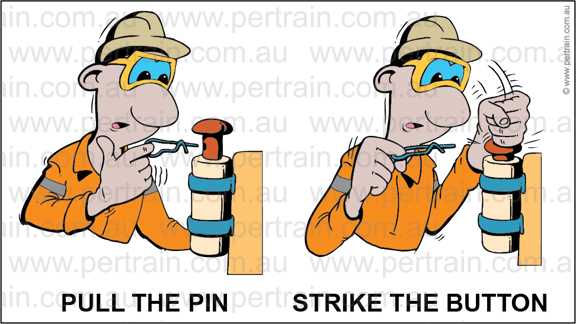 Pull the pin strike the button