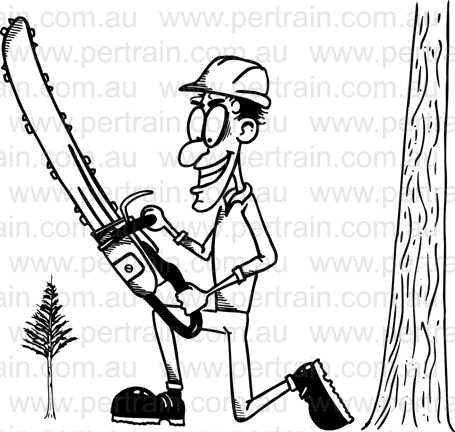 Chain saw cutting small tree