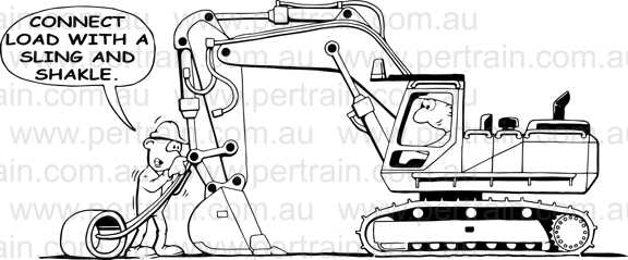 Connect load with a sling excavator