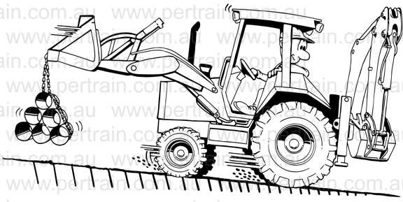 Backhoe crane downhill travel