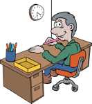 Man at desk with clock