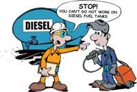 Stop you cant do hot work on diesel tank
